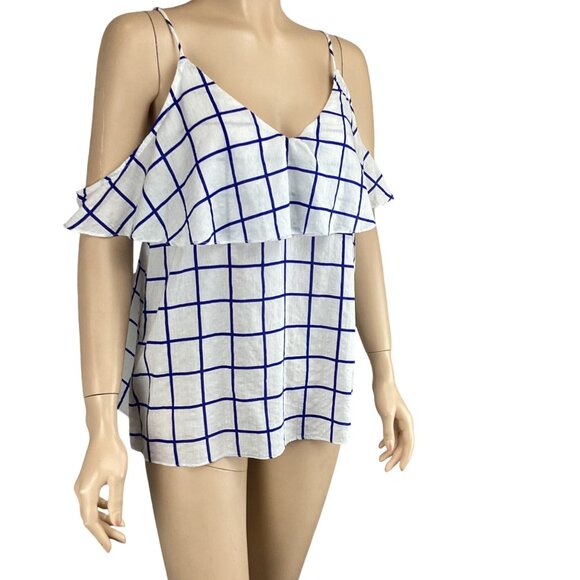 5 For $25 Do+Be Top Size Medium NWT Blue & White‎ Checkered Ruffle Cold Shoulder - Picture 4 of 7
